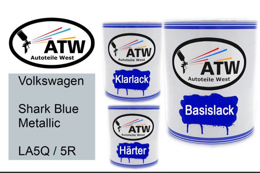 Volkswagen, Shark Blue Metallic, LA5Q / 5R: 1L Lackdose + 1L Klarlack + 500ml Härter - Set, von ATW Autoteile West.